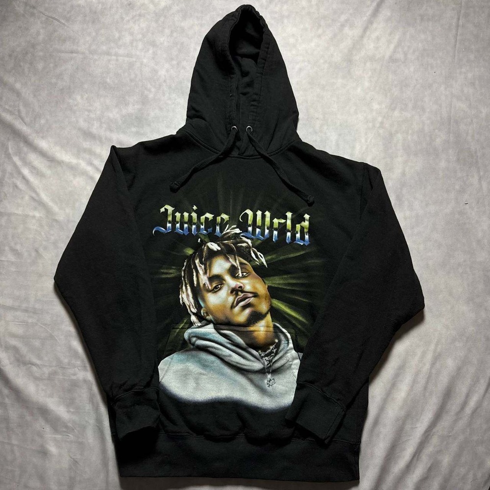 Juice Wrld Graphic Hoodie Mens Medium Black Portrait Rap‎ Hip Hop Sweatshirt
